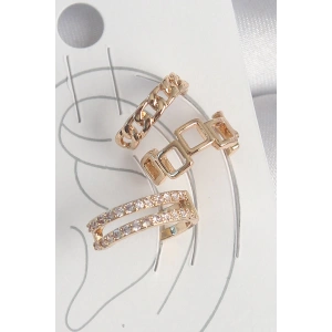 Pirinç Gold Renk Zirkon Taşlı Kare Zincir Model Kadın Kıkırdak Küpe