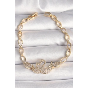 Pirinç Gold Renk Zirkon Taşlı Kuğu Figür Damla Zincir Model Kadın Bileklik