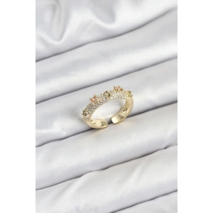 Pirinç Gold Renk Zirkon Taşlı Vintage Kadın Yüzük