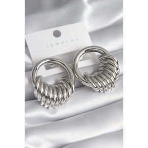 Pirinç Gümüş Renk Halka Sarmal Model Kadın Küpe