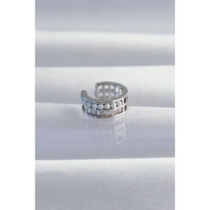 Pirinç Gümüş Renk İncili Baget Taşlı Earcuff Küpe