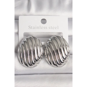 Pirinç Gümüş Renk İşlemeli Oval Model Kadın Küpe