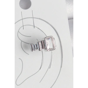 Pirinç Gümüş Renk Kare Zirkon Taşlı Kadın Kıkırdak Model Küpe