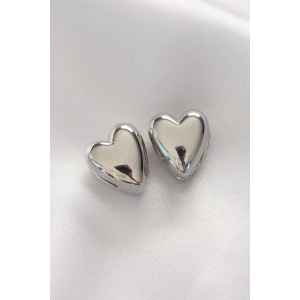 Pirinç Gümüş Renk Minimal Bombeli Kalp Küpe