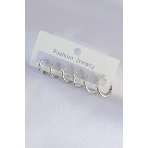 Pirinç Gümüş Renk Oval Küpe Seti