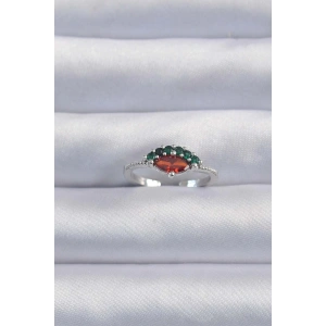 Pirinç Gümüş Renk Renkli Zirkon Taşlı Ayarlanabilir Karpuz Model Yüzük