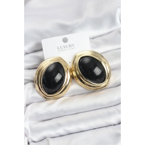 Pirinç Siyah Badem Model Vintage Gold Kadın Küpe