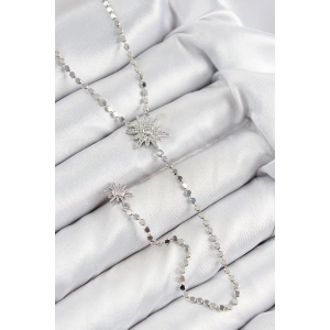 Pirinç Zirkon Taşlı Ezme Zincirli Kutup Yıldızı Model Gümüş Renk Y Kolye