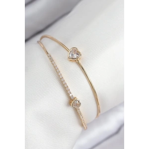 Pirinç Zirkon Taşlı Kalp Model Gold Renk Kadın Bileklik