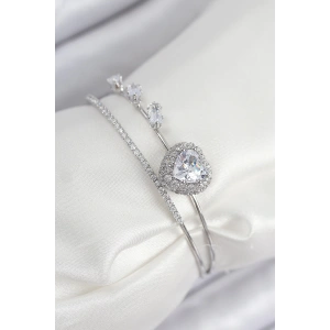 Pirinç Zirkon Taşlı Kalp Model Gümüş Renk Kadın Bileklik