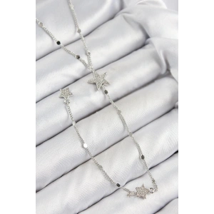 Pirinç Zirkon Taşlı Yıldız Model Gümüş Renk Y Kolye