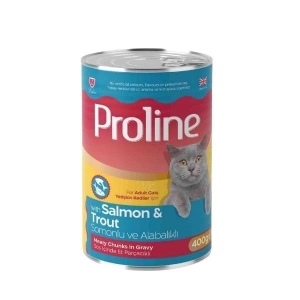 Proline Sos İçinde Et Parçacıklı Somonlu ve Alabalıklı Yetişkin Konserve Kedi Maması 1 Adet 400 Gr