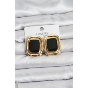 Siyah Mineli Kare Gold Renk Vintage Kadın Küpe