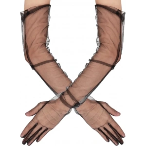 Uzun Boy Likralı Siyah Renk Yetişkin Mega Tül Eldiven 53 Cm