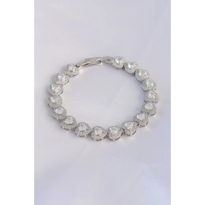 Vip Seri Pirinç Zirkon Taşlı Gümüş Renk Kalp Model Bileklik