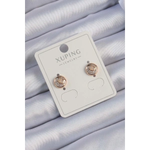 Xuping Rose Renk Zirkon Taşlı Yansımalı Oval Küpe