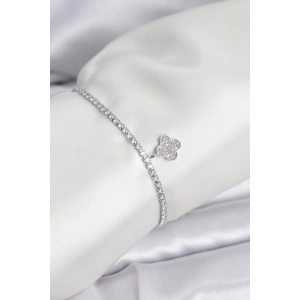 Yonca Model Zirkon Taşlı Gümüş Renk Asansörlü Su Yolu Bileklik