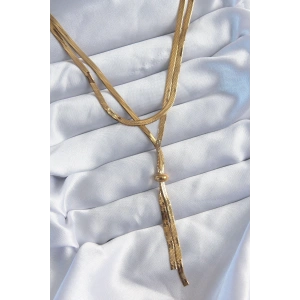 316L Çelik Gold Renk 2li İtalyan Zincir Asansör Model Sallantı Detay Kadın Kolye