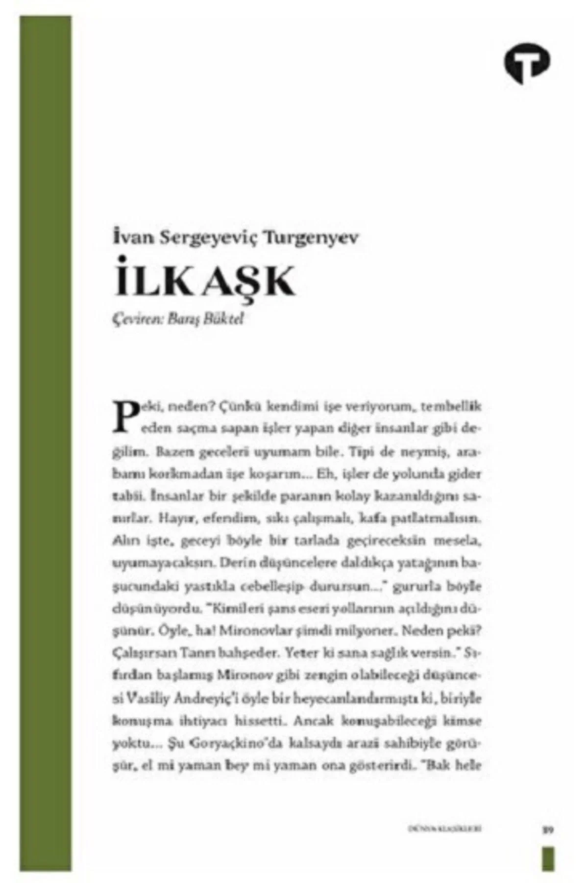 İlk Aşk Turgenyev Turkuvaz