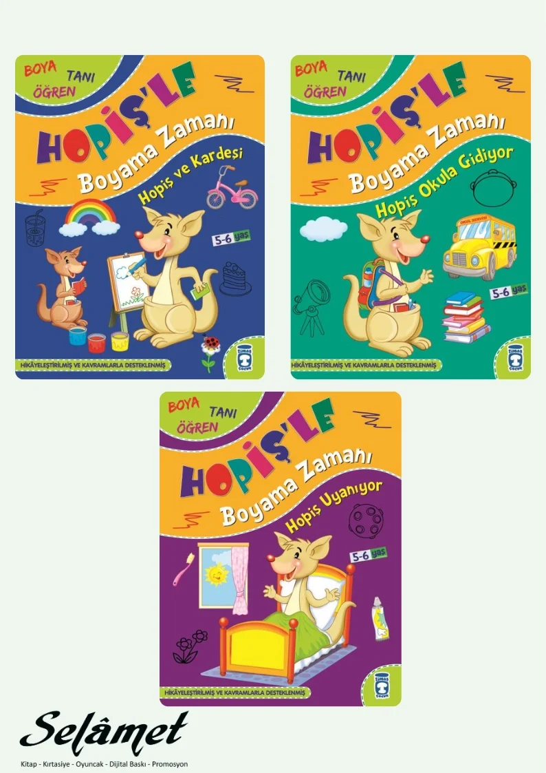 Hopişle Boyama Zamanı Boya Tanı Öğren 3 Kitap 5-6 Yaş Timaş Çocuk