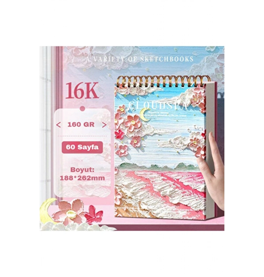16k 160 gr Kalın Kağıt Daisy Temalı Spiral Sketchboo 60 Shf