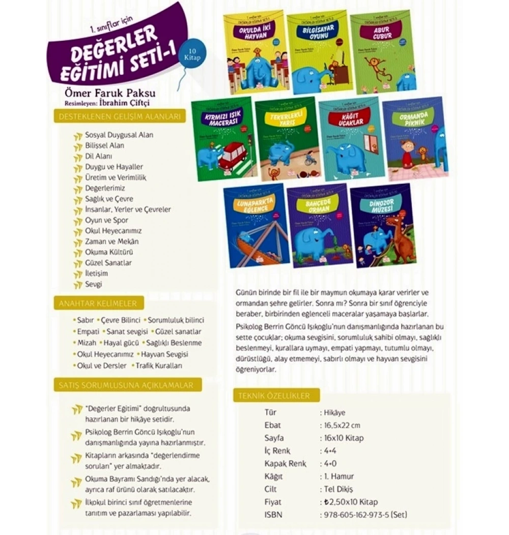 1.Sınıf Değerler Eğitim Seti 10 Kitap Nesil