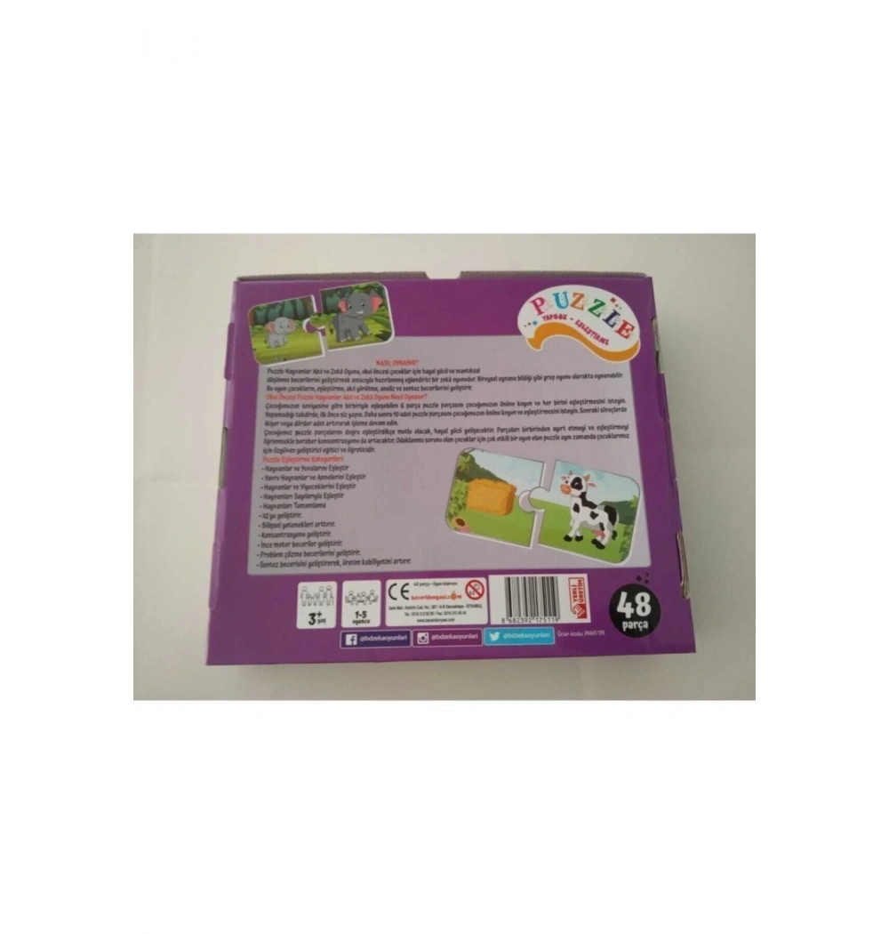 Beceri Zeka Oyunu 3+ Yaş 48 Parça Puzzle Neşeli Hayvanlar 1 Pnh1 119