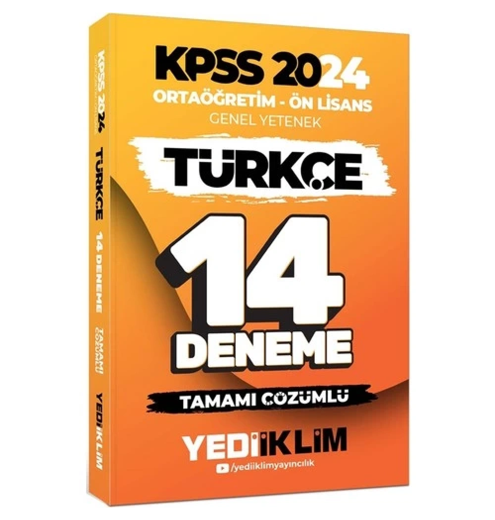 Kpss 2024 Ortaöğretim Önlisans Türkçe 14 Deneme  Yediiklim