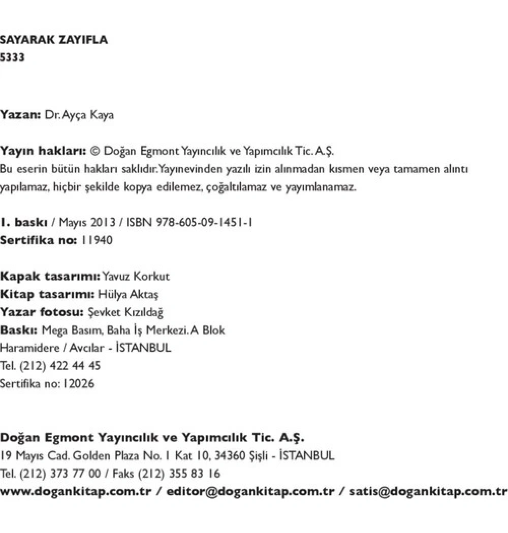 Sayarak Zayıfla 5333  -  Dr. Ayça Kaya - Doğan Kitap