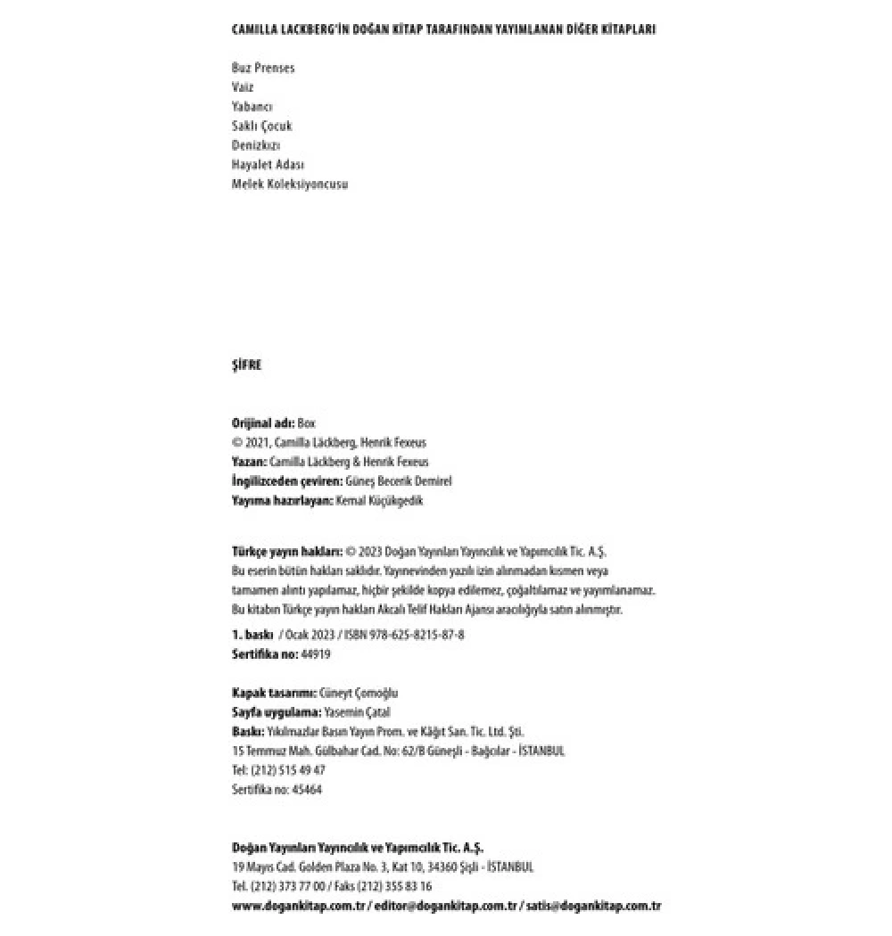 Şifre Camılla Lackberg Doğan Kitap