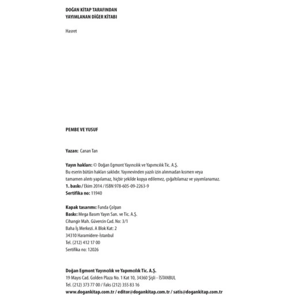 Pembe İle Yusuf Canan Tan Doğan