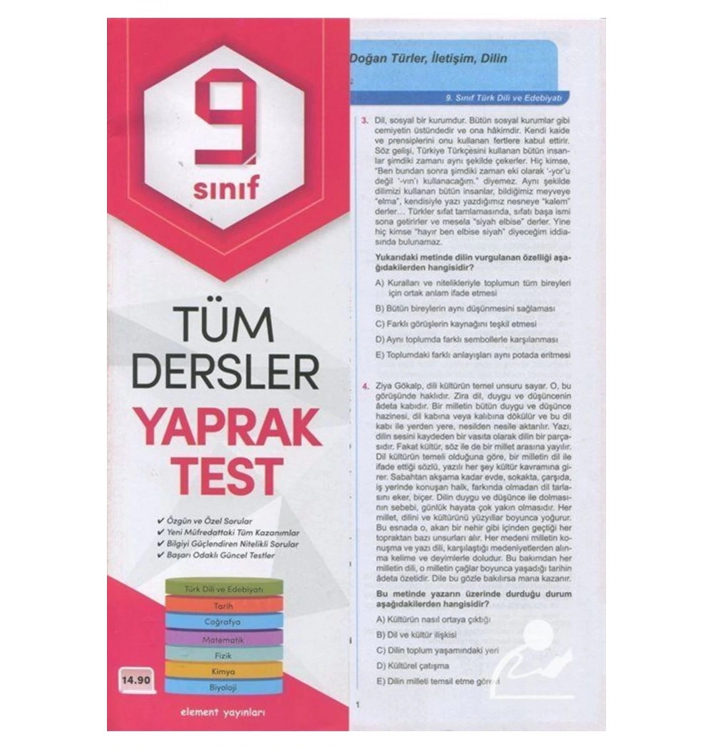 *Kampanya* Element 9.Sınıf Tüm Dersler Yaprak Test