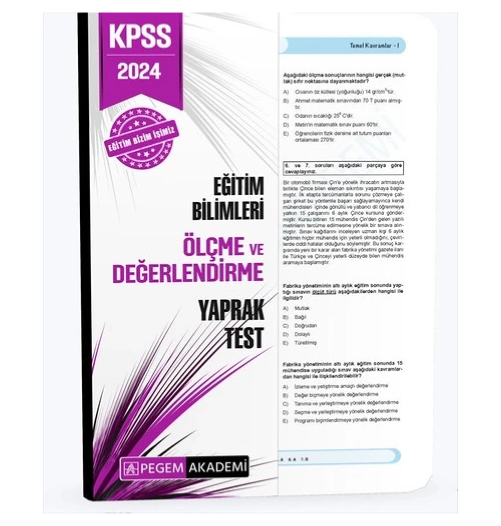 Pegem 2024 Kpss Eğitim Bilimleri Ölçme Değerlendirme Yaprak Test