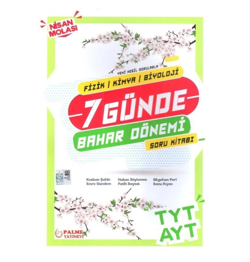 Tyt Ayt Fizik Kimya Biyoloji 7 Günde Bahar Dönemi Soru Kitabı Palme