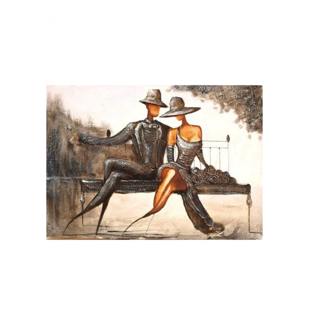 Sayılarla Boyama Seti 30X40 Cm Tuval  Şapkalı Kadın - Adam