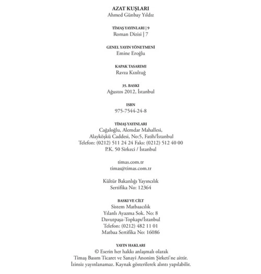 Azat Kuşları Ahmed Günbay Yıldız Timaş