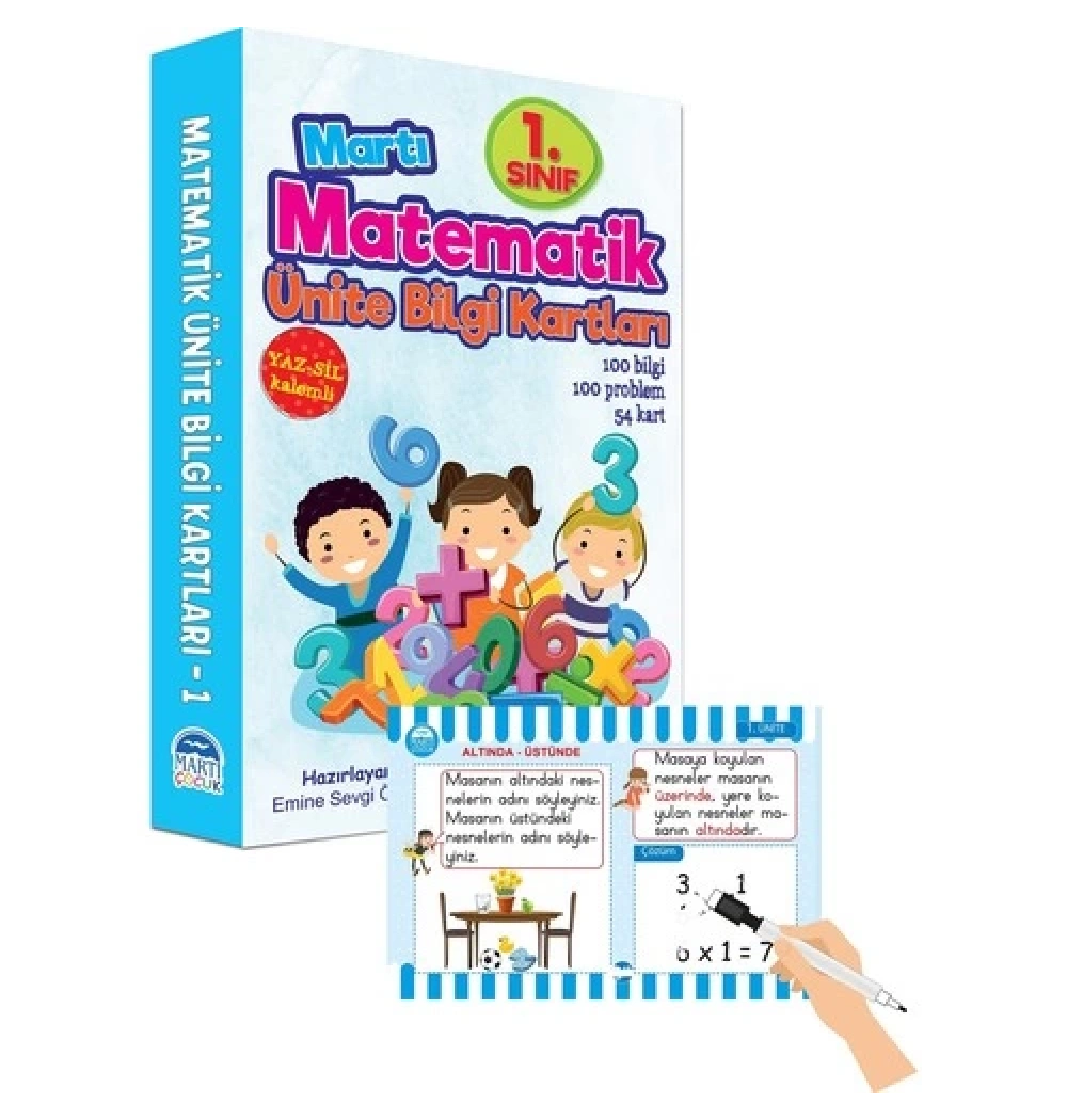 Martı 1.Sınıf Matematik Ünite Bilgi Kartları Kutulu Yaz Sil Kalemli