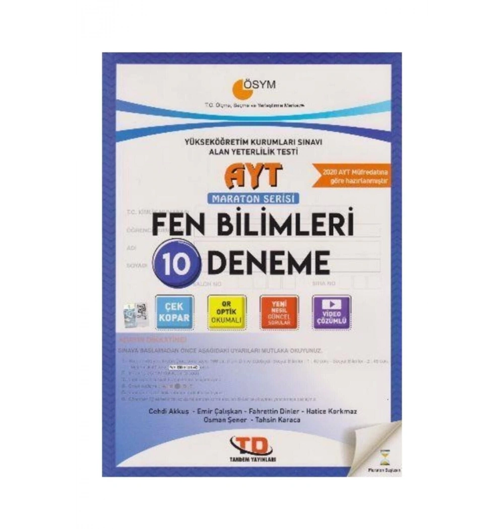 Tandem Ayt Fen Bilimleri 10 Deneme Maraton Serisi