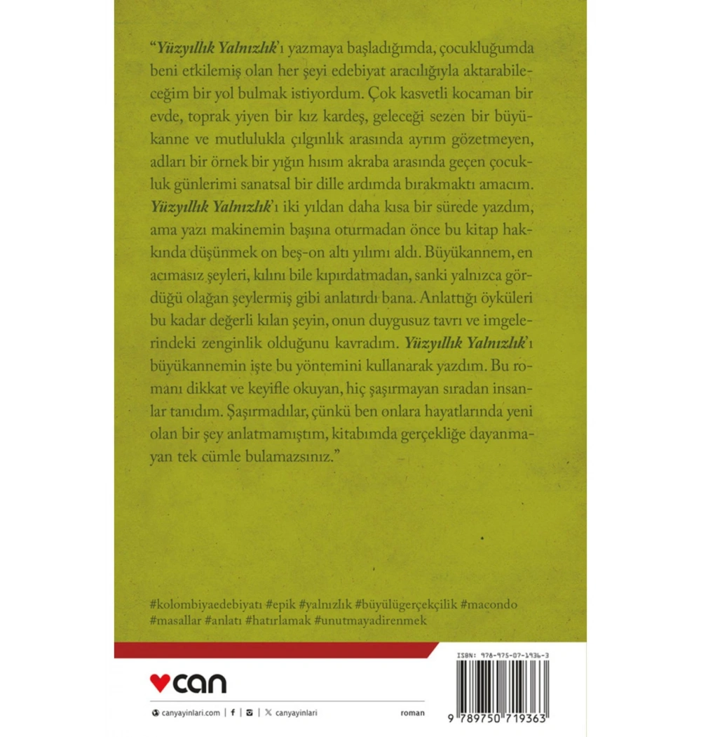 Yüz Yıllık Yalnızlık  Gabrıel Garcıa Marouez Can Yayınları