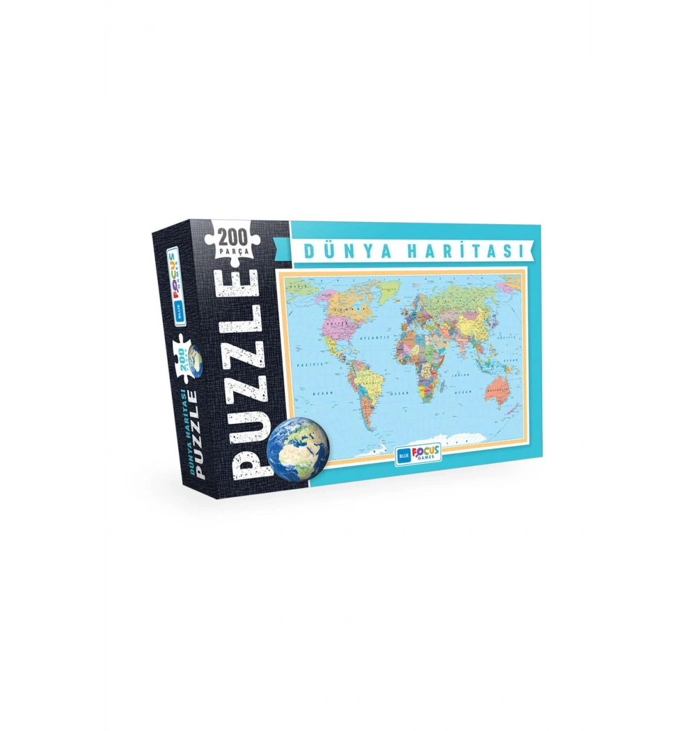 Blue Focus Kutulu 200 Parça Puzzle Dünya Haritası Mavi Lale