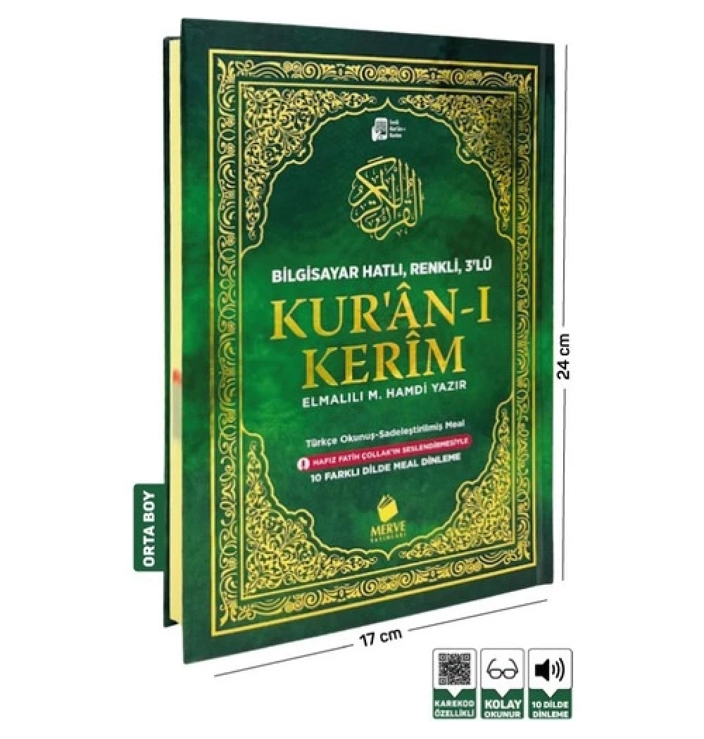 Merve Meal Orta Boy 3 Lü Kuranı Kerim Türkçe Okunuş+Mealli