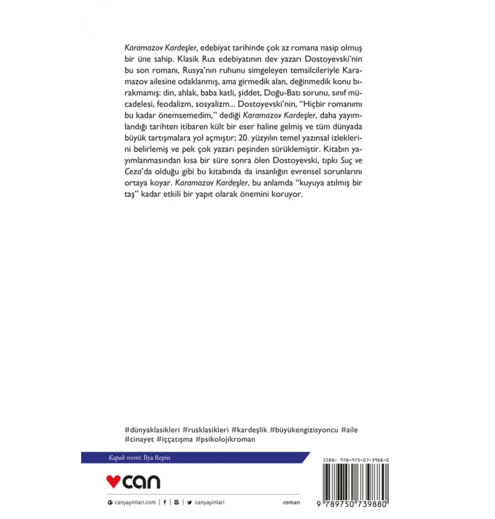 Karamazov Kardeşler Fyodor Dostoyevski Can Yayınları