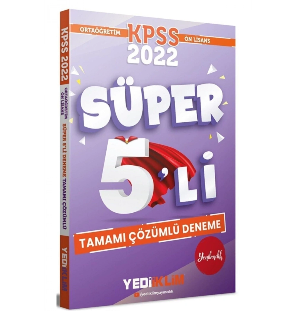 2022 Kpss Ortaöğretim Önlisans Süper 5 Li Çözümlü Deneme  Yediiklim