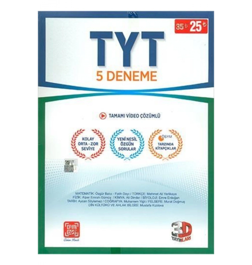 Tyt 3D 5 Çözümlü Deneme 3D Yayınları