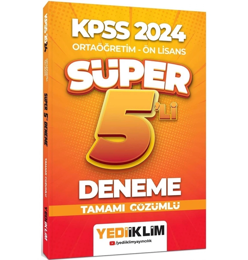 Kpss 2024 İlköğretim Önlisans 5 Çözümlü Deneme  Yediiklim