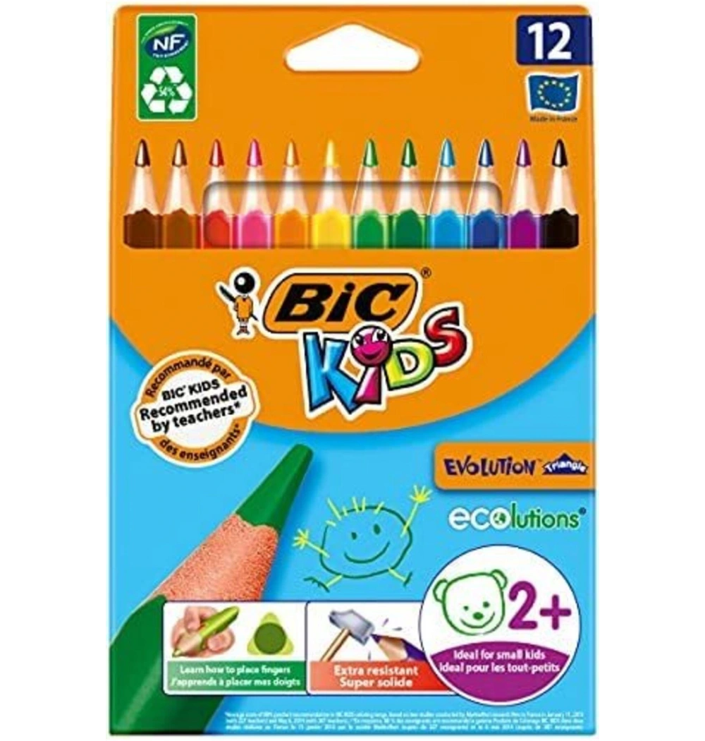 Bic Kids 12 Li Üçgen Jumbo Kuru Boya Küçük Boy 8E+06