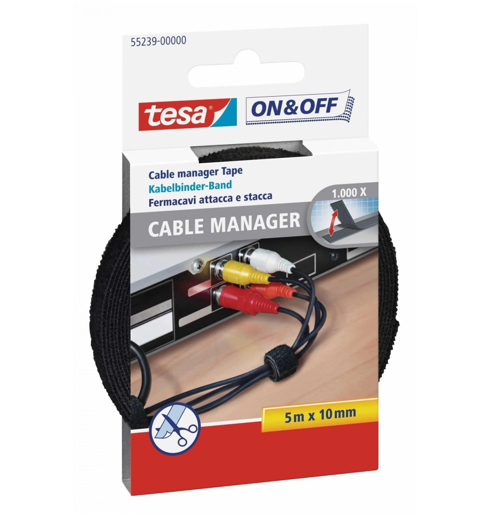 Tesa 55239 On&Off Kablo Bağlayıcı Bant Organizatörü 5Mx10Mm Siyah
