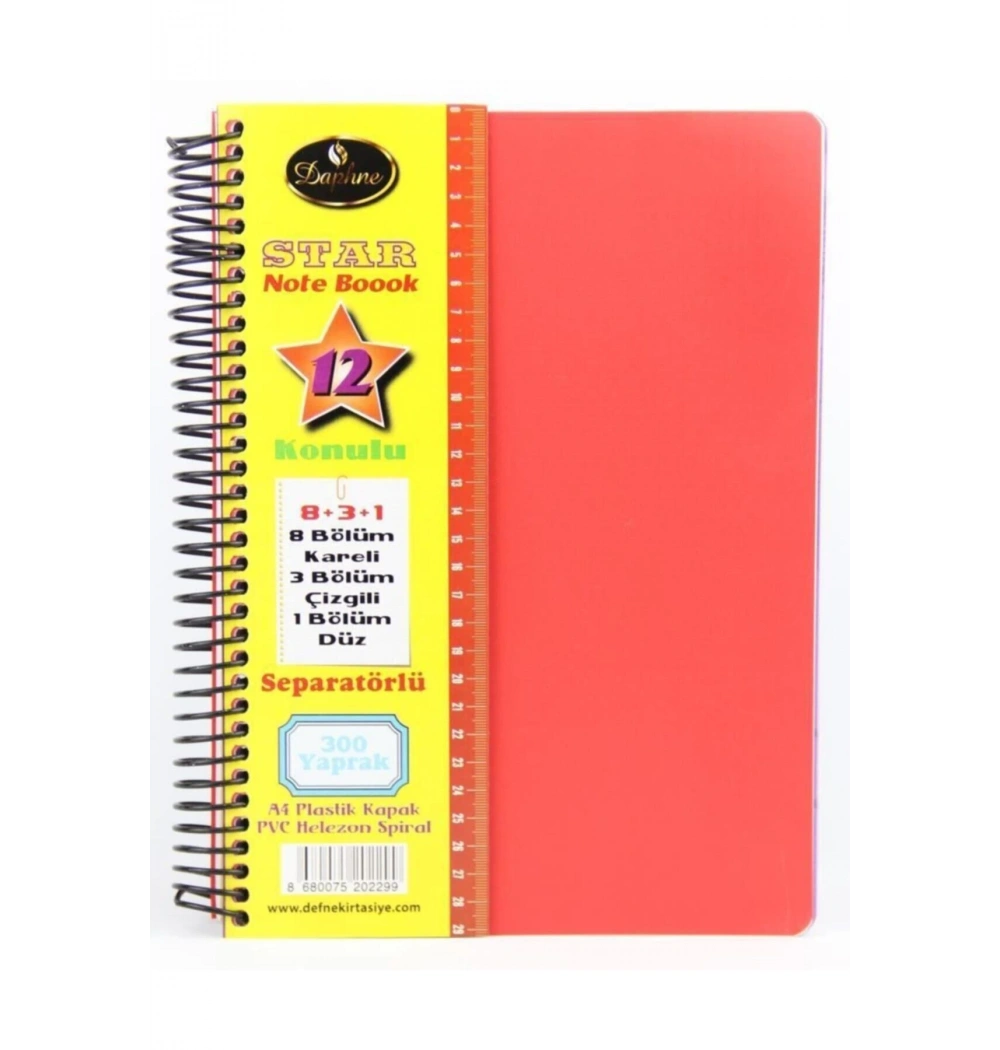 Defne Star 8+3+1 Ayraçlı 12 Konulu 300 Yaprak Defter Dfn-2299