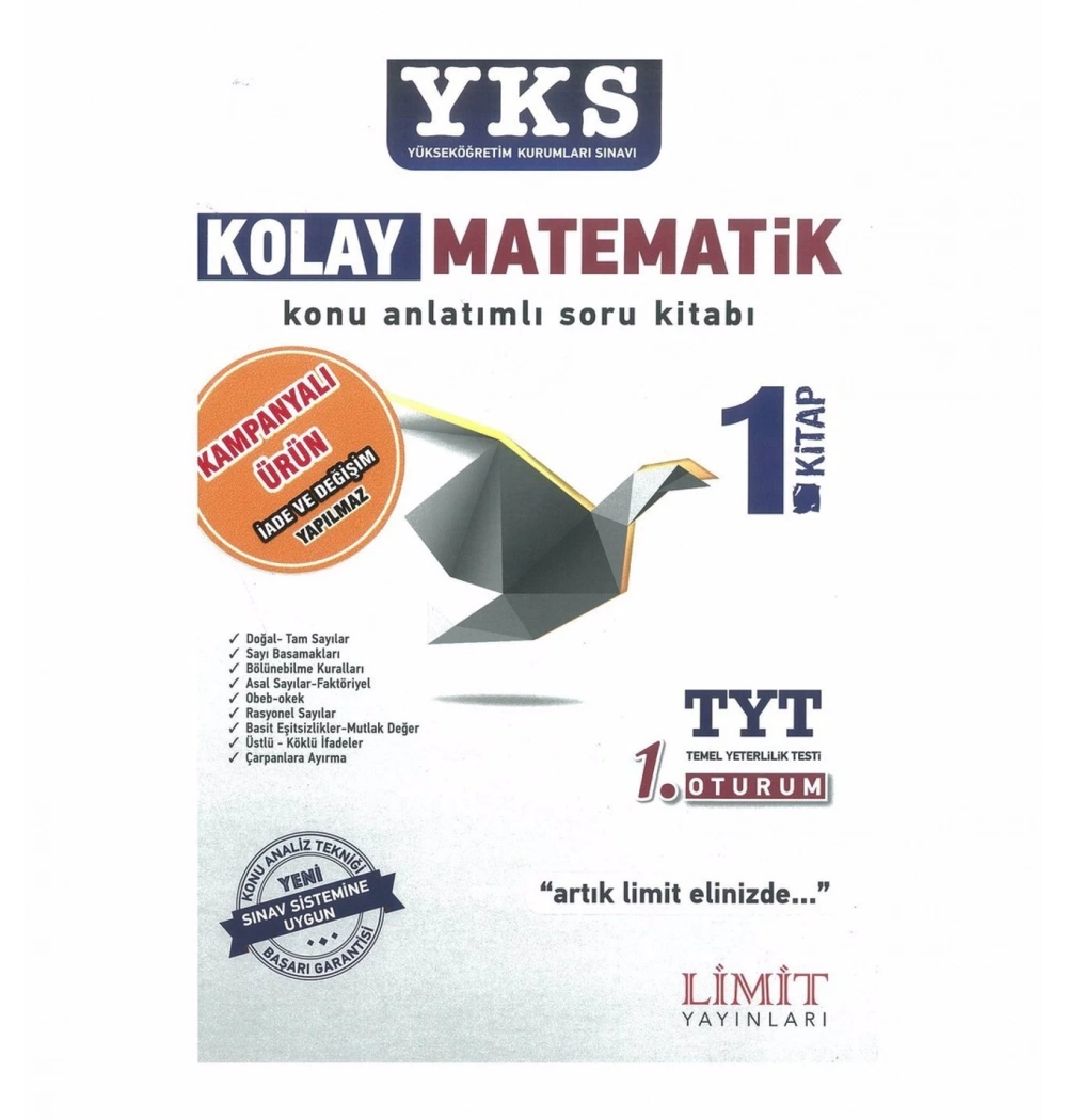 *Kampanya* Limit Yks Kolay Matematik Konu Anl.Soru 1. Kitabı Tyt 1.Oturum