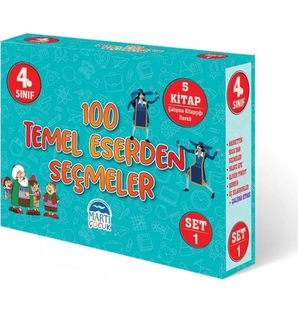 Martı 4.Sınıf 100 Temel Eserden Seçmeler 5 Kitap Turkuaz Set 1